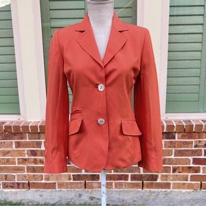 AKRIS Orange Long Sleeve Silk And Linen Blazer